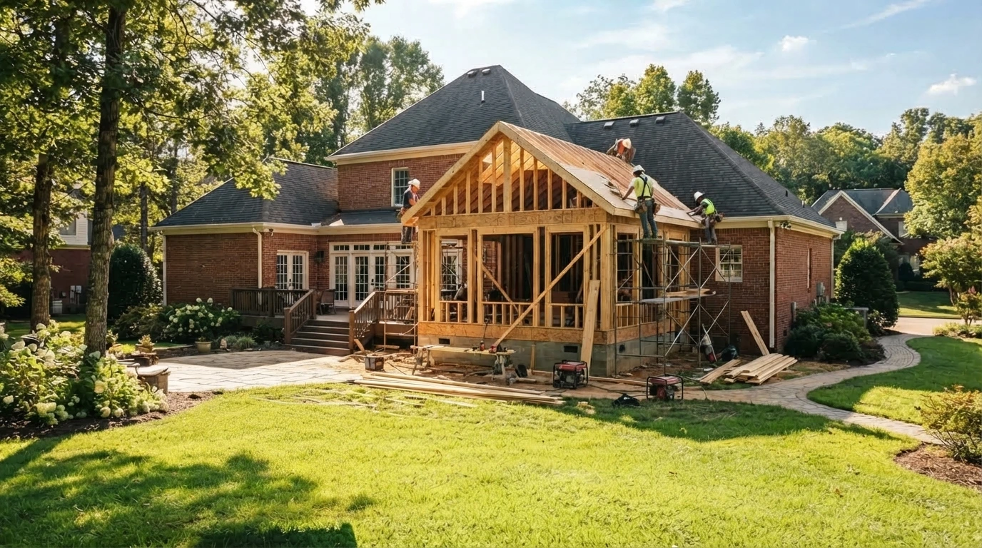 Sunroom addition under construction
