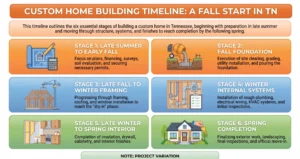 Sample custom home building timeline in Tennessee for a fall start